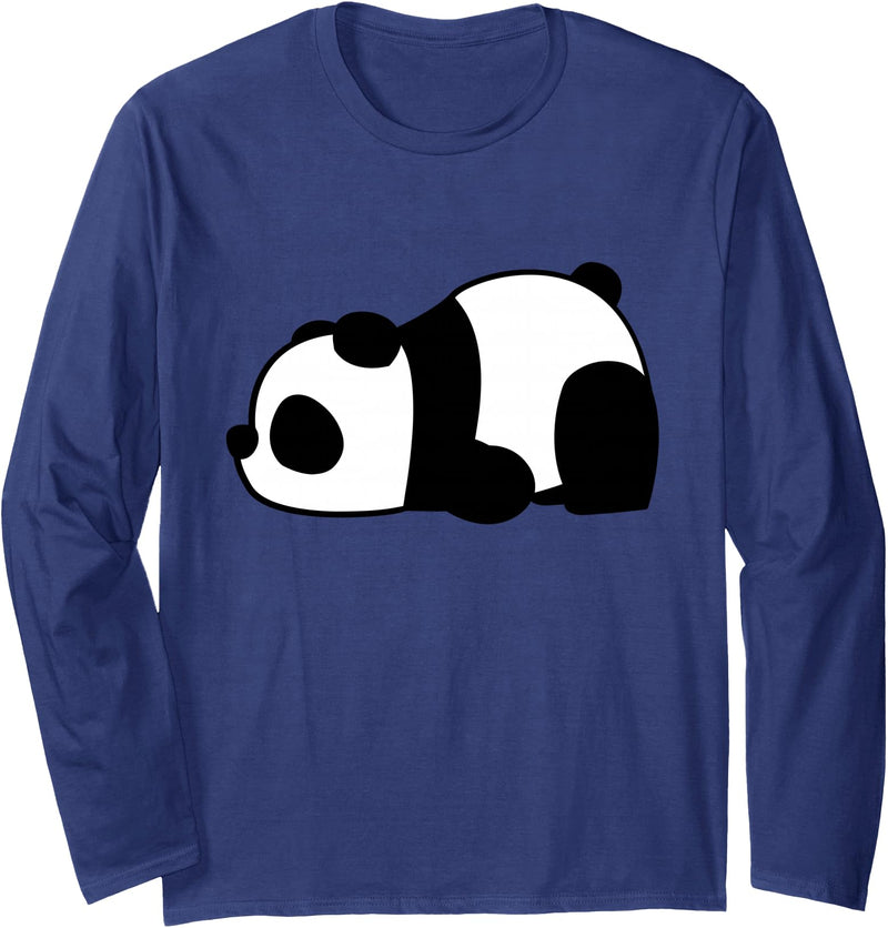 Lazy Panda Tops Funny Cute Lazy Panda Long Sleeve T-Shirt - Navy Blue