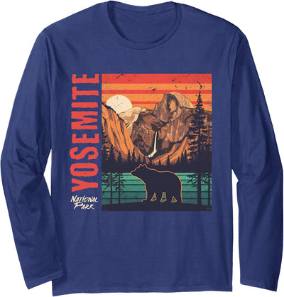 Yosemite National Park California USA Retro Vintage Nature Long Sleeve T-Shirt