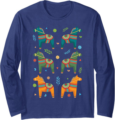 Swede Sverige & Scandinavia Designs Dala Horse Sweden Swedish Dalecarlian Horses Scandinavian Long Sleeve T-Shirt