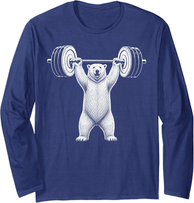 Funny Polar Bear Fitness Meme Polar Bear Gym Deadlift Workout Weightlifting Long Sleeve T-Shirt