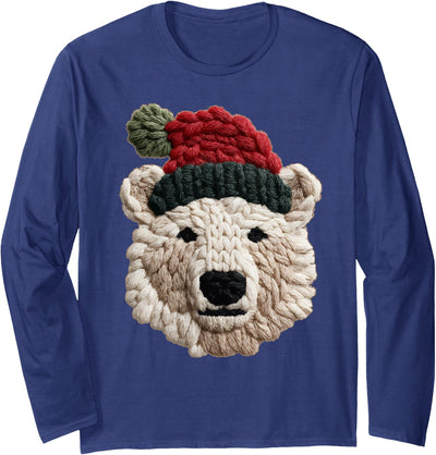 Christmas Winter Animals Clothing Co. Christmas Polar Bear with Santa Hat Marine Animal Winter Long Sleeve T-Shirt