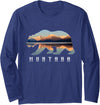 Montana National Park Landscape Shirts & Gifts Montana Bear with Glacier National Park Lake Image Souvenir Long Sleeve T-Shirt - Navy Blue