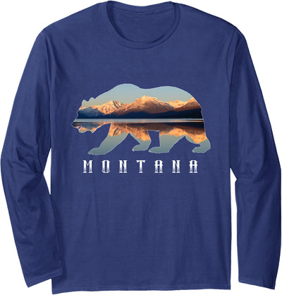 Montana Bear with Glacier National Park Lake Image Souvenir Long Sleeve Shirt