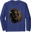 Boho Western Tribal Bison Buffalo Spirit Mystic Buffalo Bison Tribal Boho Western Spirit Long Sleeve T-Shirt - Navy Blue