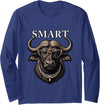 Funny Meme Smart Buffalo Gift Funny Necklace Leopard Glasses Smart Buffalo Long Sleeve T-Shirt - Navy Blue