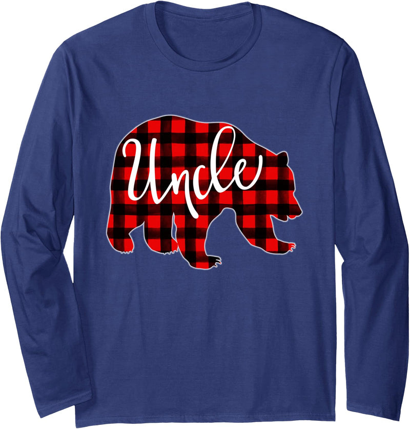 Red Plaid Matching Family Bear Buffalo Red Plaid Uncle Bear Shirt Matching Pajama Family Buffalo - Navy Blue