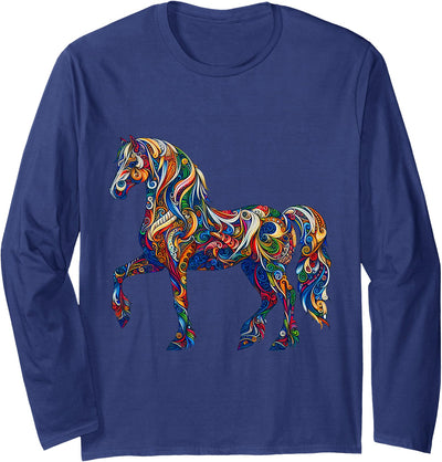 Noble Horse Spirit Colorful Abstract Horse Long Sleeve T-Shirt