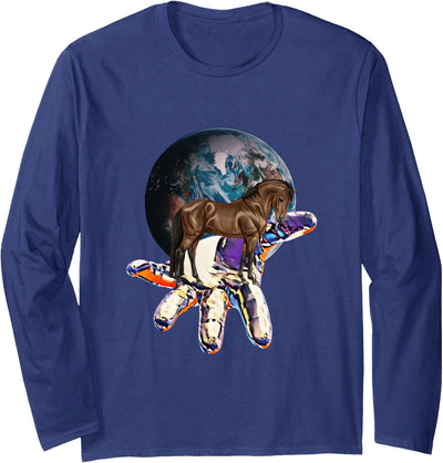 Horses | Girls Women Gift Kids Men Boys Horse Motif Long Sleeve T-Shirt