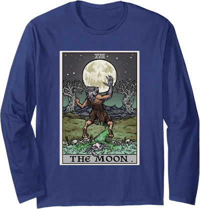 The Ghoulish Garb The Moon Tarot Card Gothic Halloween Werewolf Goth Horror Long Sleeve T-Shirt