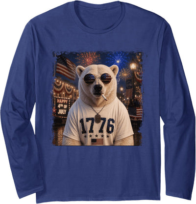 Polar Bear Patriotic America USA Designs Polar Bear Smoking Cigarette 250 Years Long Sleeve T-Shirt
