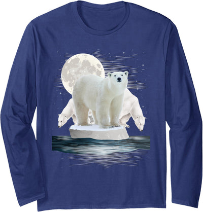 Polar Bears on Ice Floe Moonlit Long Sleeve Shirt