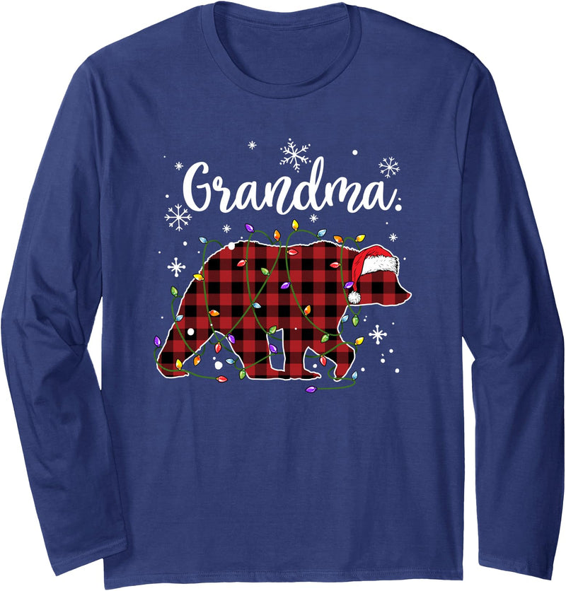 Funny Bear Family Matching Pajamas Team Santa HBL Bear Red Plaid Grandma Christmas Xmas Lights Buffalo Pajama Long Sleeve