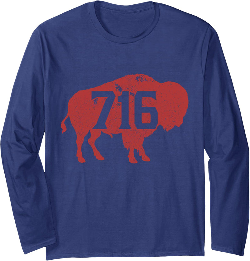 Buffalo New York - Area Code 716 Buffalo NY Area Code 716 Pride Bison Buffalo New York Long Sleeve T-Shirt - Navy Blue