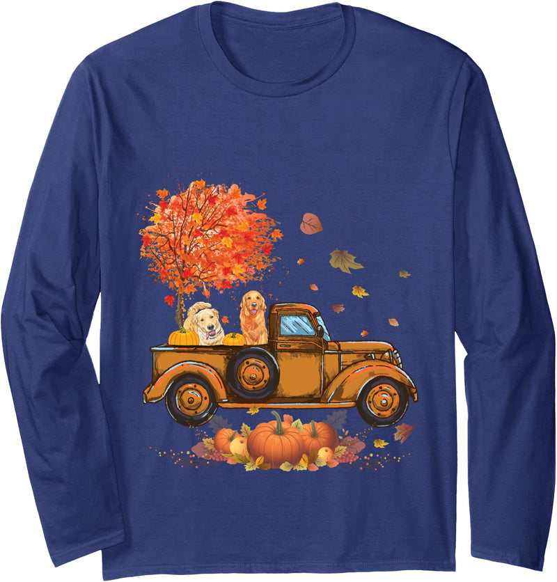 Autumn Leaf Fall Halloween thanksgiving dogs idea Golden Retriever Pumpkin Truck Autumn Leaf Fall thanksgiving Long Sleeve