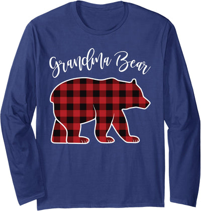 Grandma Bear Pajama Red Buffalo Xmas Funny Family Christmas Long Sleeve Shirt