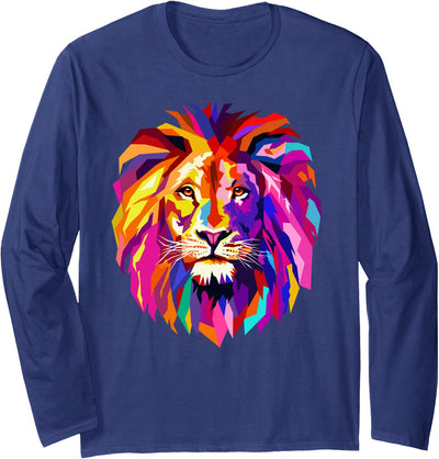 Cool Lion Head Design with Bright Colorful Long Sleeve Shirt
