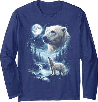 Vintage 90s Moon Polar Bear Lover Polar Bear Howling at Moon 90's Retro Long Sleeve T-Shirt