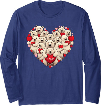 Cute Polar Bear Lovers Valentine Costume Women Men Funny Polar Bear Heart Valentine Polar Bear Womens Mens Kids Long Sleeve T-Shirt