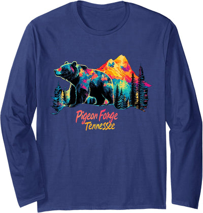 Pigeon Forge Tennessee Mountains Bear USA Hiking Souvenir TN Long Sleeve Shirt