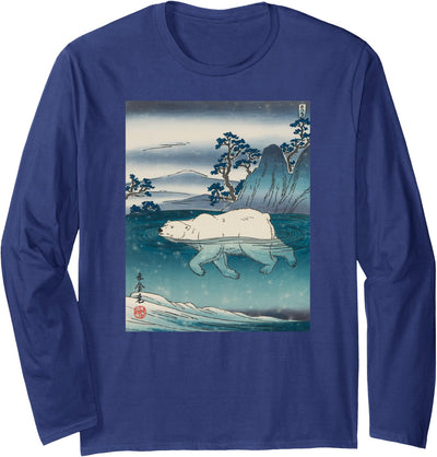 PolarBearArtwork Polar Bear Japanese Art Kyosai Vintage Japan Artwork Long Sleeve T-Shirt