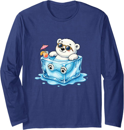 Cool Polar Bear Summer Ice Cube Vibes Chill Polar Bear in Ice Cube Summer Mood Long Sleeve T-Shirt