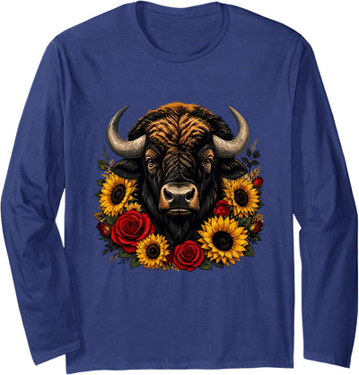 Cow Rustic Buffalo Sunflower Rose Western Buffalo Head T-Shirt