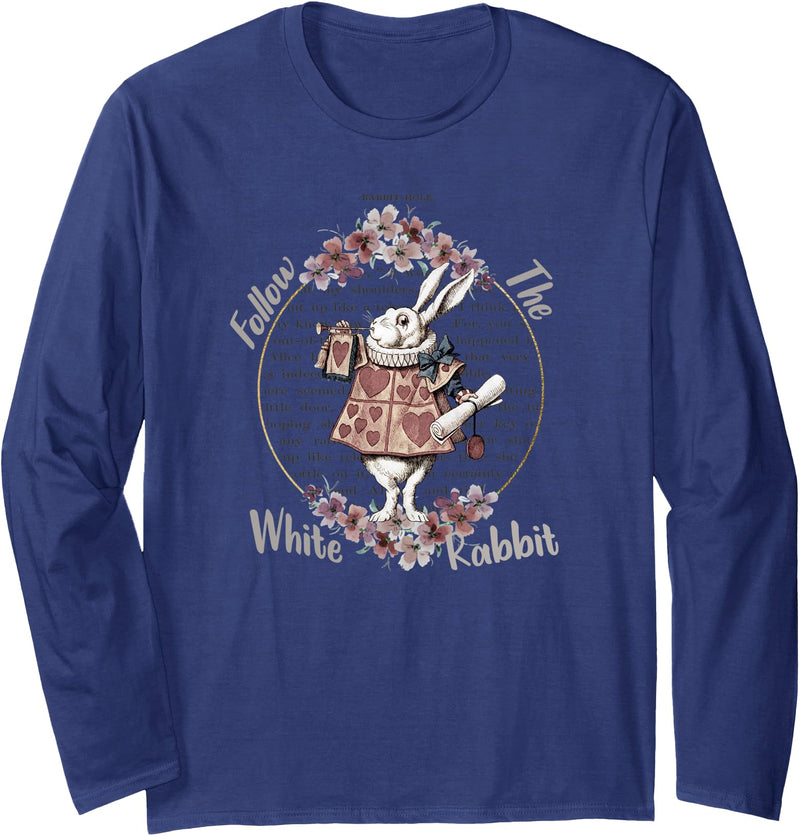 Follow the White Rabbit Long Sleeve Shirt (Black) in Navy Blue