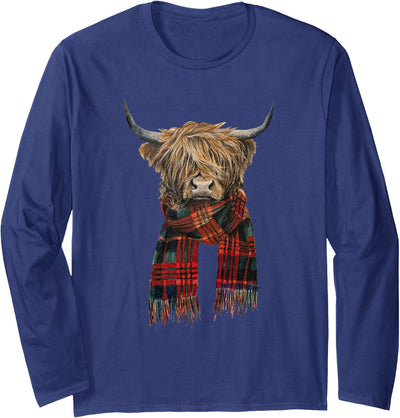Funny Highland Cow Farming Farmer Cute Wearing Buffalo Plaid T-Shirt
