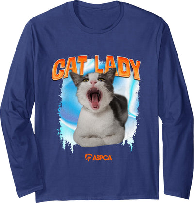 ASPCA Cat Lady Long Sleeve T-Shirt - Black, XX-Large, Unisex-Adults, Long Sleeve, T-Shirt, Cat Theme, Classic Fit, Halloween, Outdoor, Modern, All Seasons
