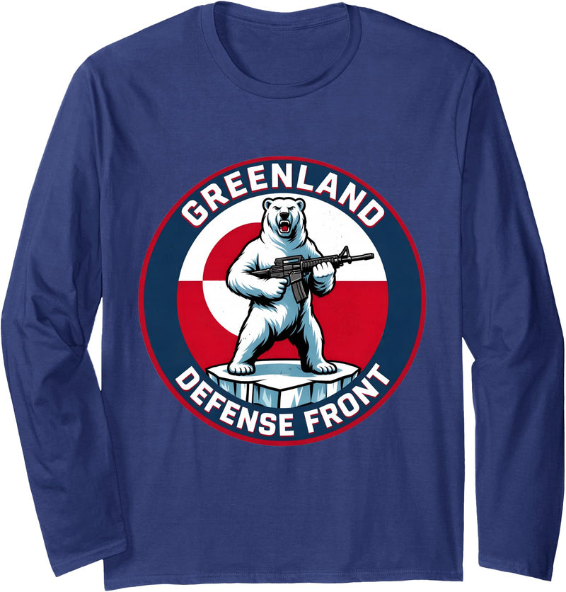 Greenland Lover Stuff Greenland Defense Front Polar Bear Greenland is not for Sale Long Sleeve T-Shirt - Navy Blue