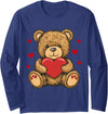 AirBear Adorable Teddy Bear with Heart- Love plushie Long Sleeve T-Shirt - Navy Blue