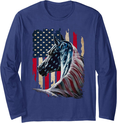 Patriotic Horse American Flag - Horse Vintage Long Sleeve T-Shirt