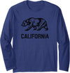 California Republic Bear Designs California Republic Flag Distressed Bear Long Sleeve T-Shirt - Navy Blue