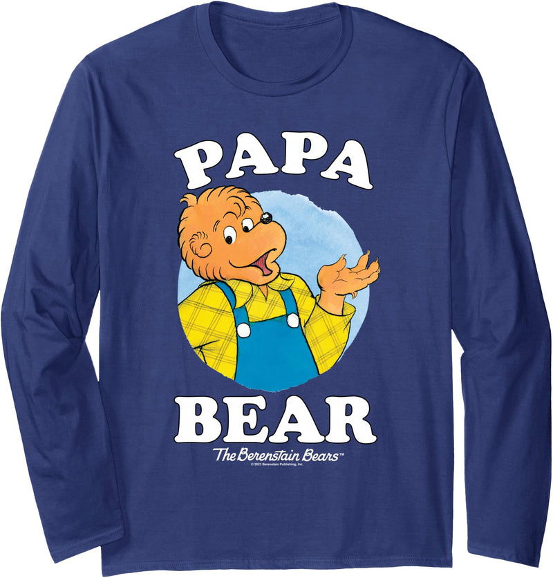 The Berenstain Bears Papa Bear Long Sleeve T-Shirt - Black, XXL, Adult, Unisex, Long Sleeve, Classic Fit, Cotton 100% - Navy Blue