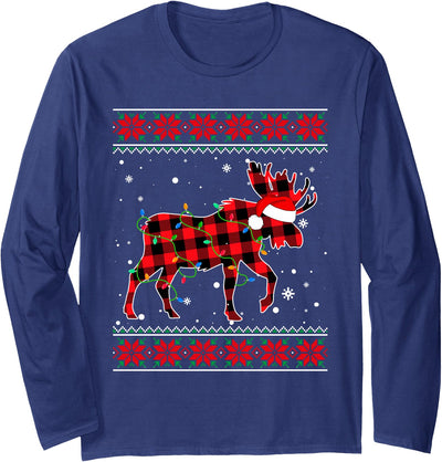 Cow Ugly Christmas Sweater Moose Lover Xmas Lights Santa T-Shirt