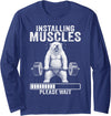 Funny Polar Bear Fitness Deadlift Workout Installing Muscles Please Wait Polar Bear Gym Long Sleeve T-Shirt - Navy Blue