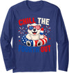 Funny Animal Lovers Fourth Of July Tees Men Women Patriotic Chill The Fourth Out Funny Polar Bear 4th of July Long Sleeve T-Shirt - Navy Blue