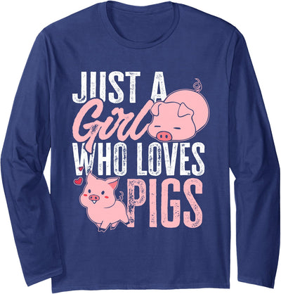 Funny Pig Lover Graphic for Women Girls Kids Pig Long Sleeve Shirt