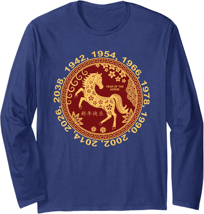 Chinese Lunar New Year 2026 Zodiac Fire Horse Chinese New Year 2026 Year of The Fire Horse Zodiac Sign Long Sleeve T-Shirt