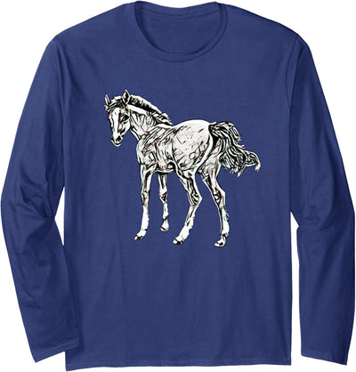Horses Girls Women | Gift Kids Men Boys Horse Motif Long Sleeve T-Shirt