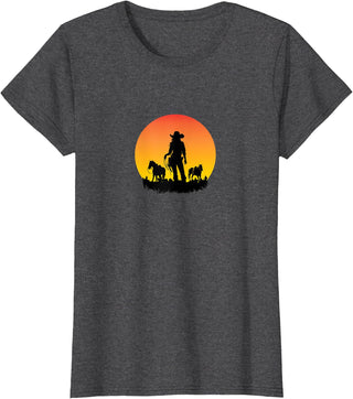Horses Cowgirl T-Shirt - Dark Heather Grey