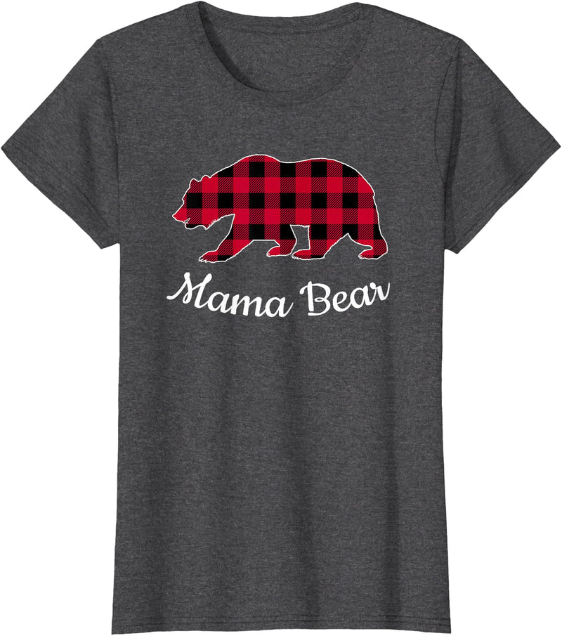 Papa & Mama Bear Outfit Mama Bear Pajama Red Buffalo Plaid T-Shirt - Dark Heather Grey