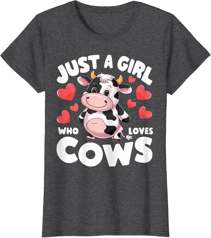 Cows for awesome Girls Farmer Cute Cow Just a Girl Who Loves Cows T-Shirt - Dark Heather Grey