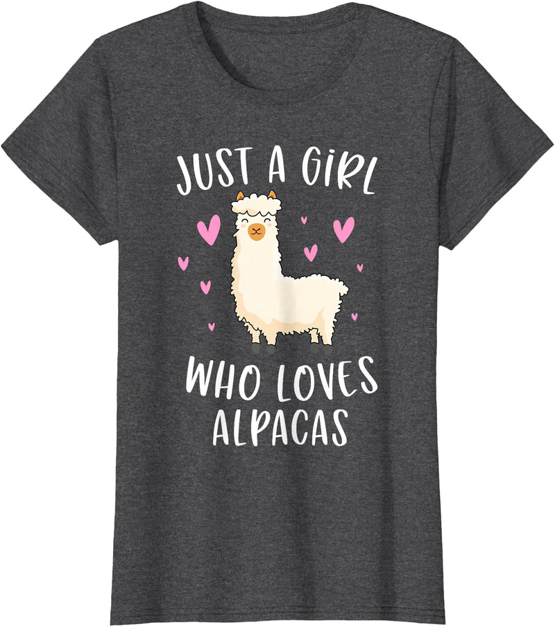 Cute Alpaca Llama Lover Clothing Gifts For Women Just A Girl Who Loves Alpacas Funny Alpaca Gifts for Girls T-Shirt - Dark Heather Grey