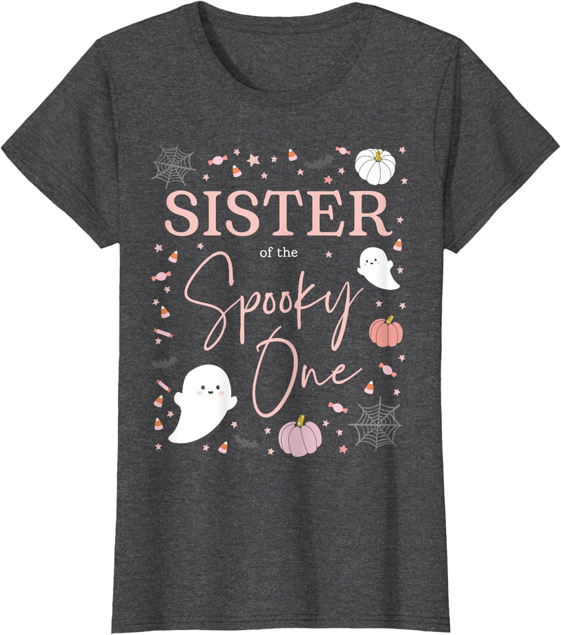 Spooky One First Birthday 1st Cute Pink Halloween Sister of The Spooky One Girl First Birthday Pink Halloween T-Shirt - Dark