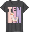 Retro Llama Alpaca Themed Girls Birthday Designs 10th Birthday Girl Cute Llama Alpaca 10 Years Old T-Shirt - Dark Heather Grey
