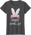 Grandma of the Birthday Girl"- Family Bunny Rabbit Birthday T-Shirt in Dark Heather Grey