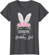 Grandma of the Birthday Girl"- Family Bunny Rabbit Birthday T-Shirt in Dark Heather Grey