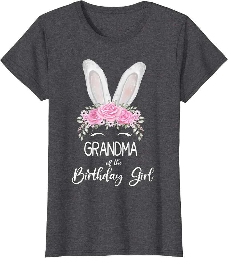 Grandma of the Birthday Girl"- Family Bunny Rabbit Birthday T-Shirt in Dark Heather Grey