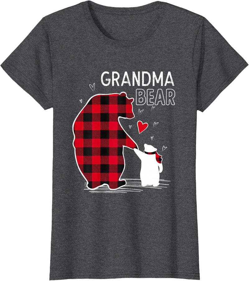 Papa & Mama Bear Outfit Grandma Bear Christmas Pajama Red Buffalo Plaid T-Shirt - Dark Heather Grey